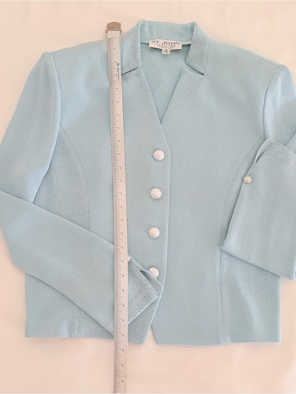 St. John Evening Pastel Blue 3 Piece Pantsuit Size 14, Classic, Quiet Luxury - Picture 5 of 16